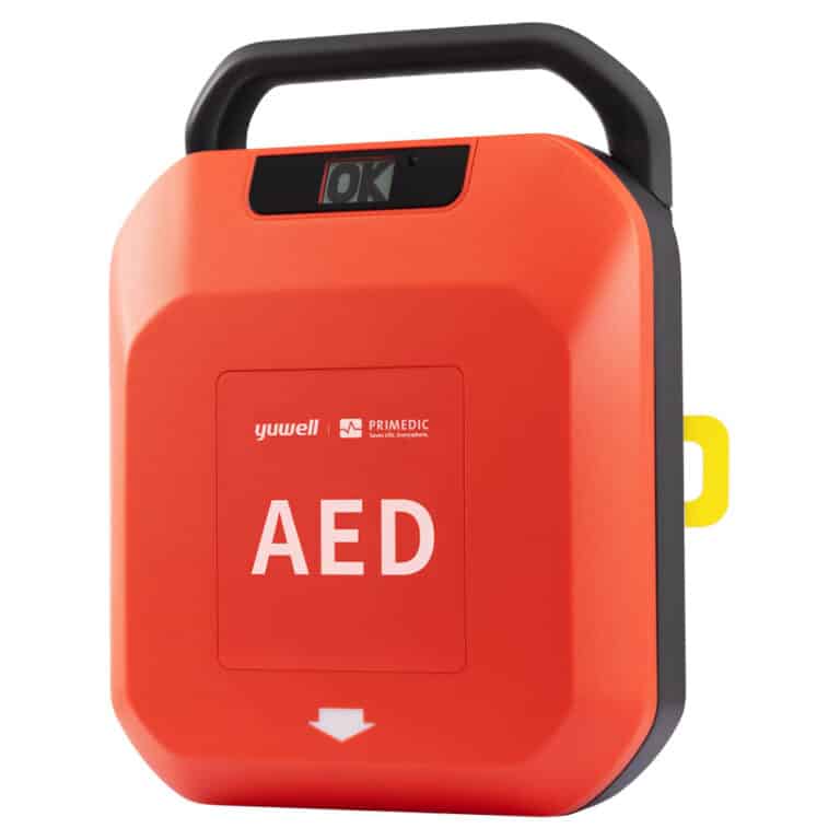 El desfibrilador HeartSave YA, un equipo completamente automático que garantiza una respuesta rápida y segura en emergencias cardíacas en cualquier espacio cardioprotegido.